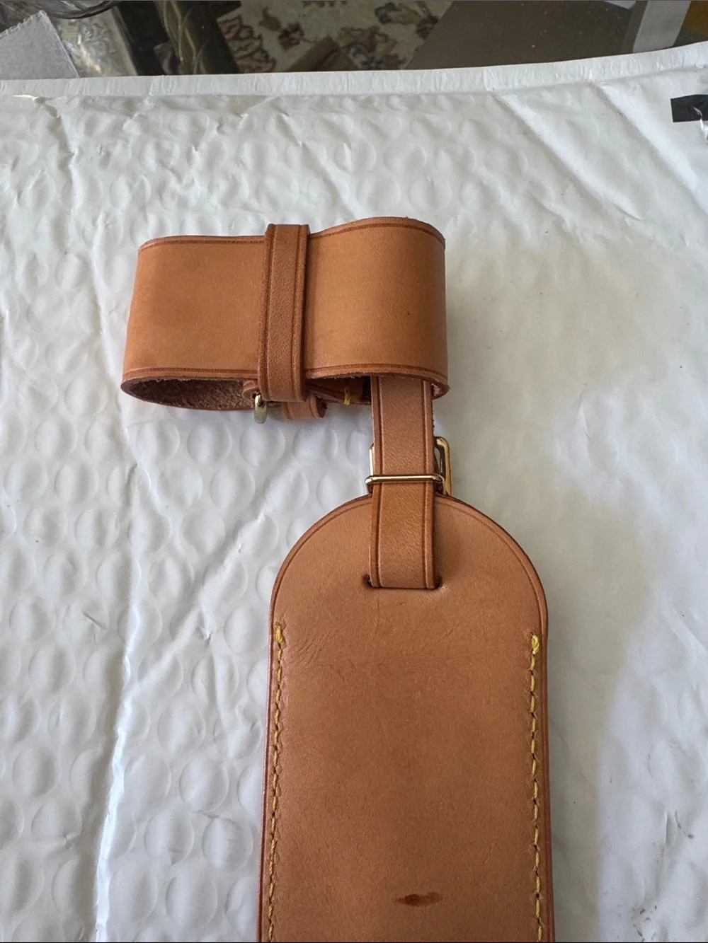 Louis Vuitton Brown Leather Luggage Tag with Gold-Tone Buckle